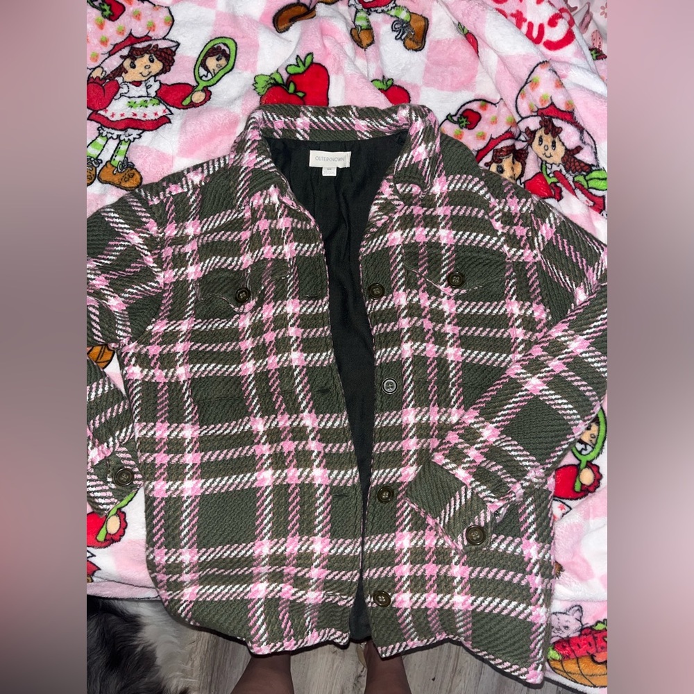 Outerknown Pink and Green Plaid Blanket Shirt